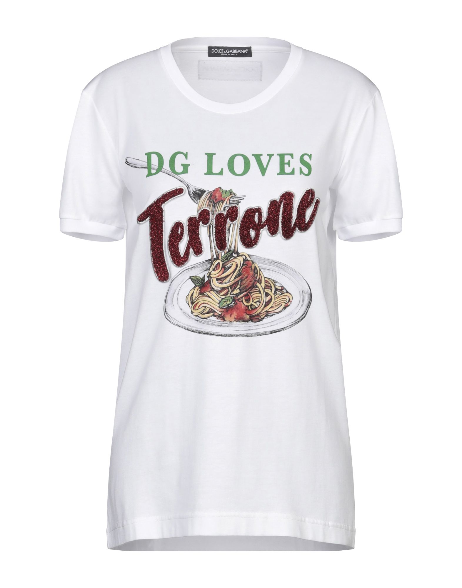 《セール開催中》DOLCE & GABBANA レディース T シャツ ホワイト 36 ポリエステル 60% / レーヨン 25% / 金属化ポリエステル 15%