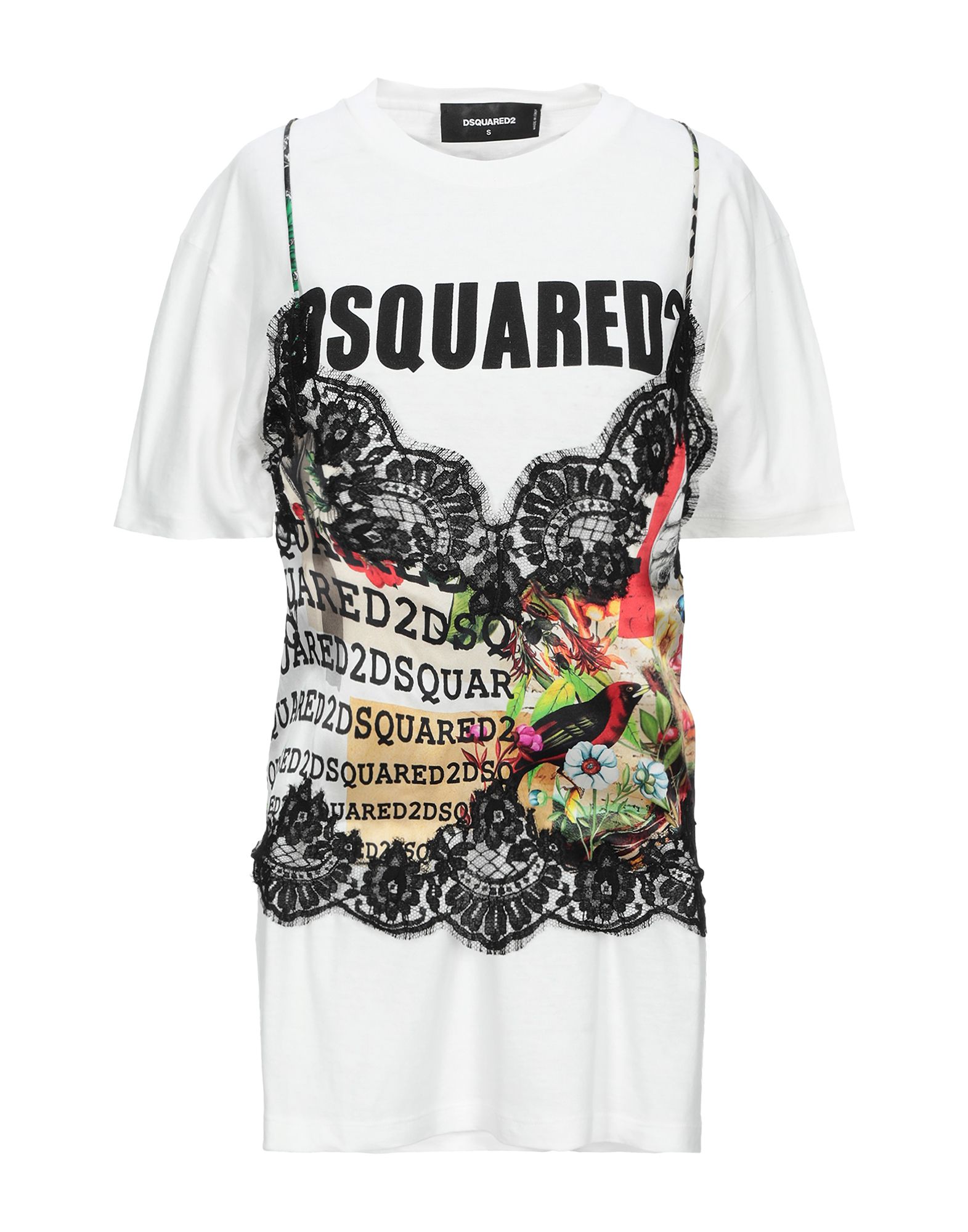 《セール開催中》DSQUARED2 レディース T シャツ ホワイト XS コットン 100% / ナイロン / シルク