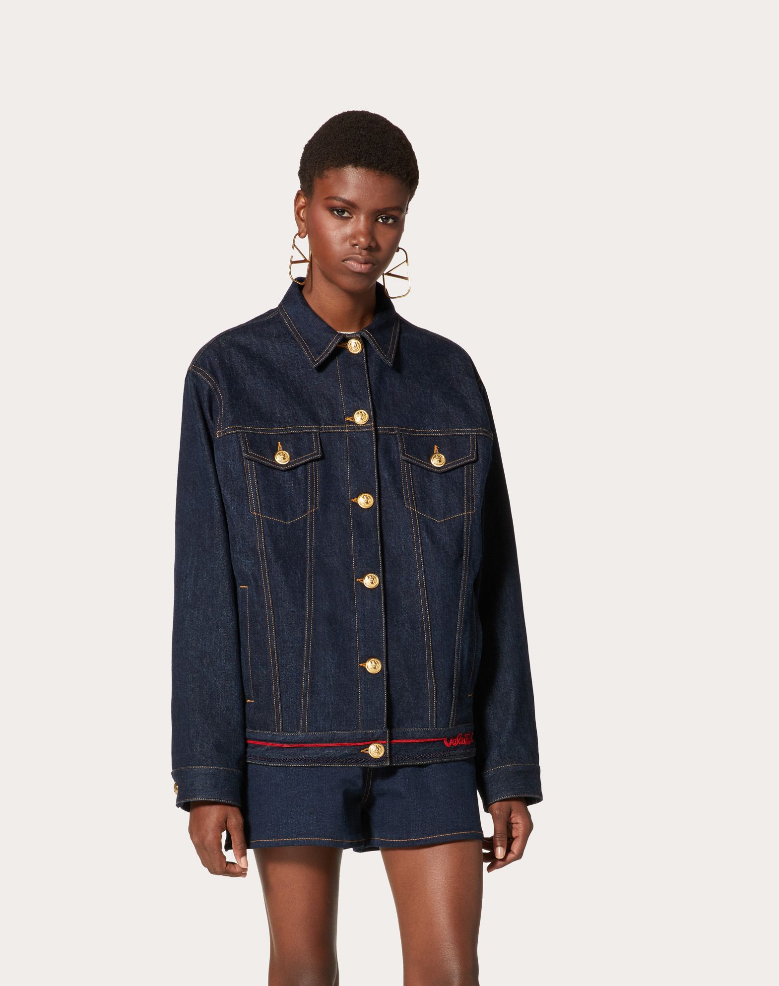 Denim Jacket with Valentino Signature Embroidery for Woman | Valentino ...