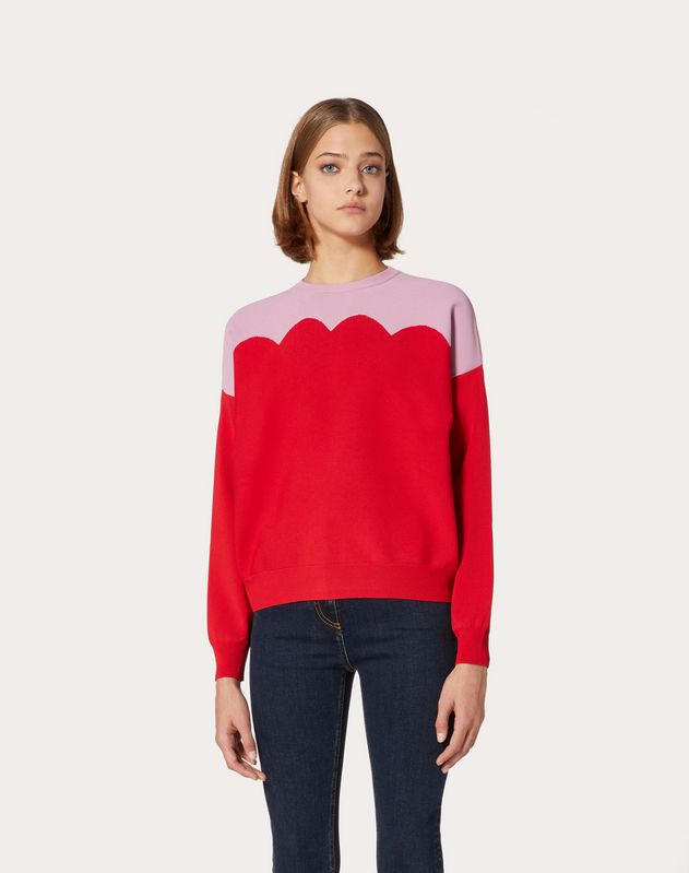 Scallop Stretch-Viscose Sweater for Woman | Valentino Online Boutique