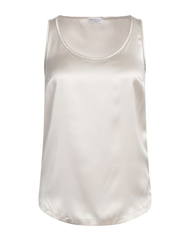 Brunello Cucinelli Silk Satin Tank Top In Off White
