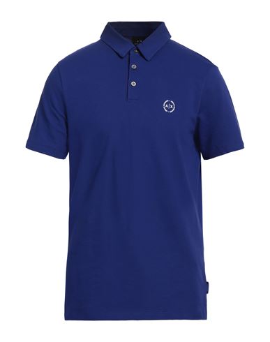 Shop Armani Exchange Man Polo Shirt Bright Blue Size S Cotton, Elastane, Polyester