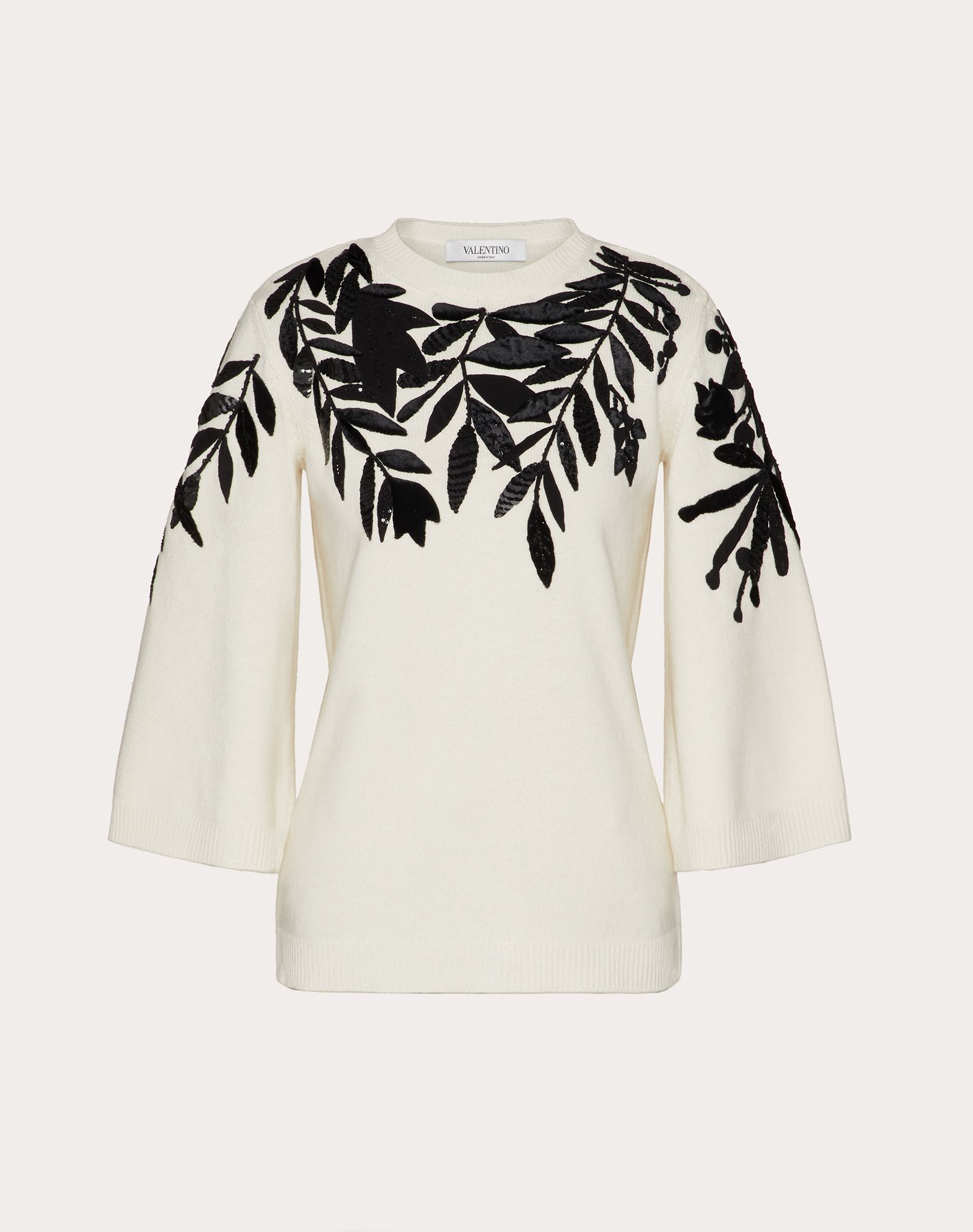 Valentino Embroidered Cashmere Wool Sweater In Ivory/black
