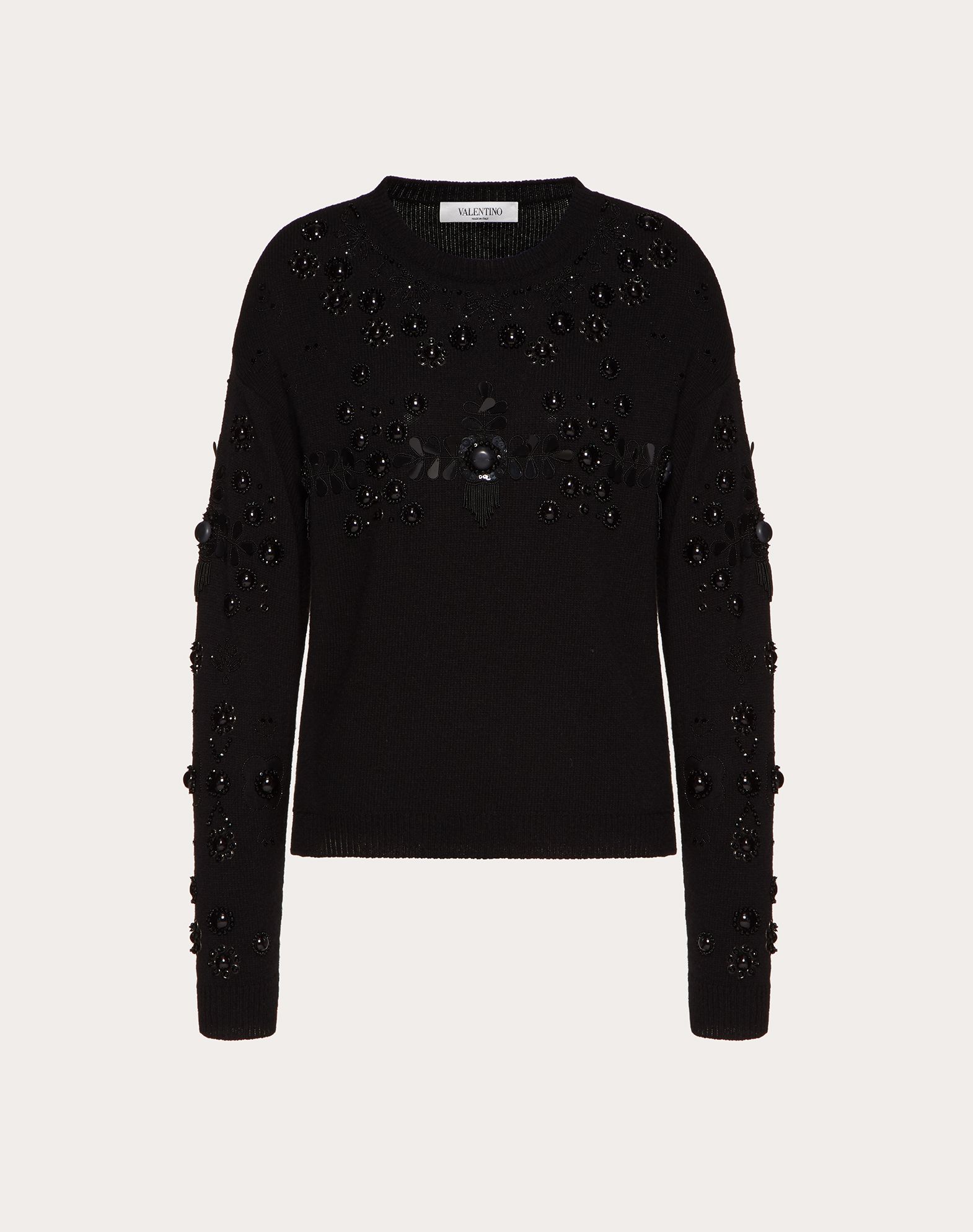 Valentino Embroidered Cashmere Wool Sweater In Black