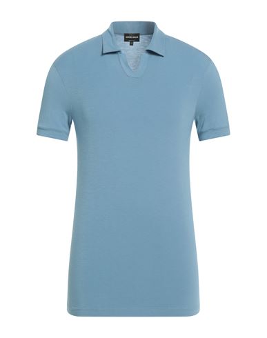 Giorgio Armani Man Polo Shirt Light Blue Size 46 Viscose, Elastane