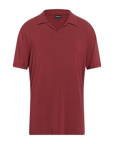 Giorgio Armani Man Polo Shirt Brick Red Size 48 Viscose, Elastane