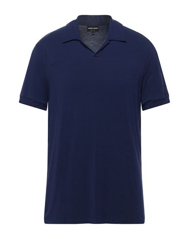 Giorgio Armani Man Polo Shirt Blue Size 44 Viscose, Elastane