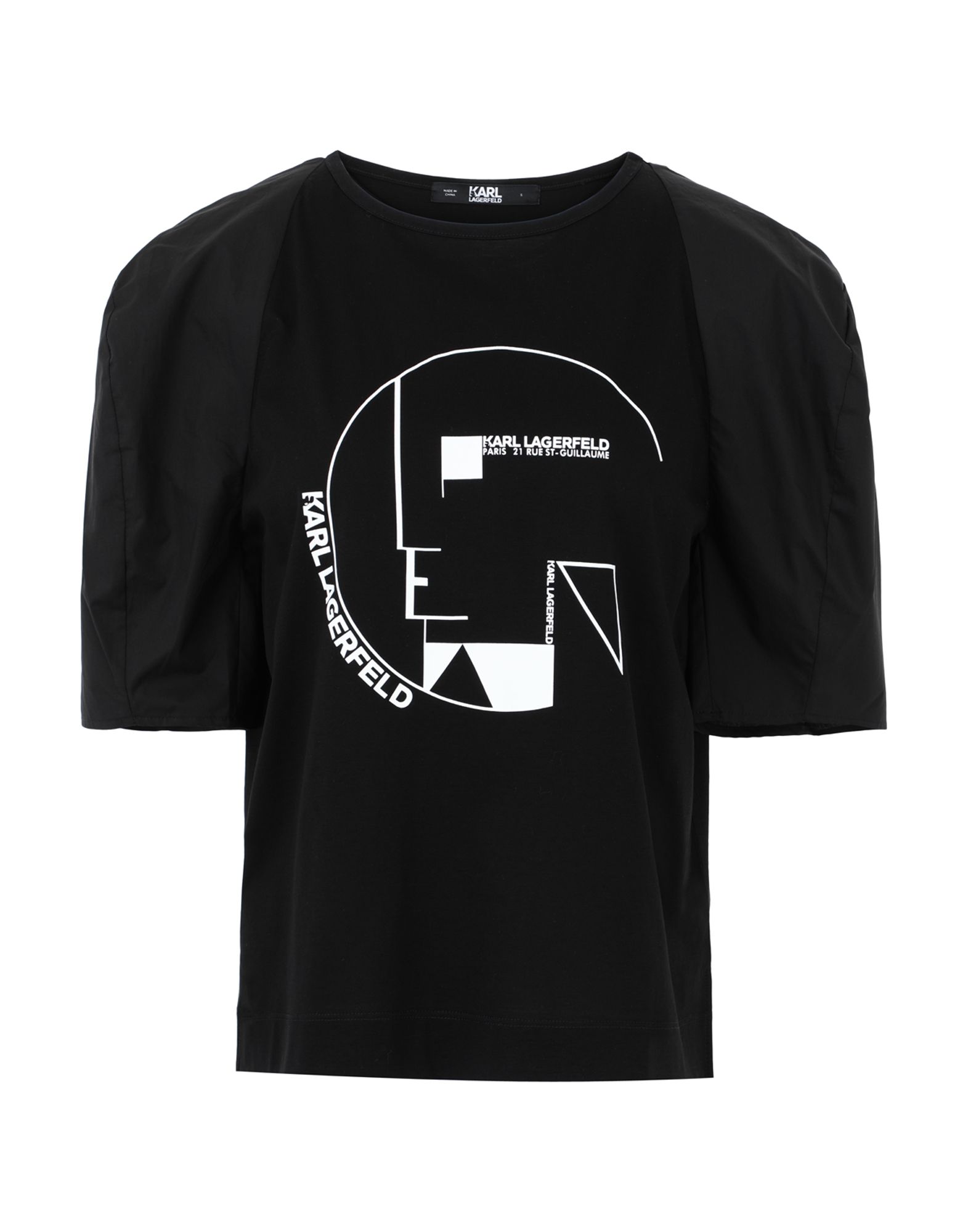 《セール開催中》KARL LAGERFELD レディース T シャツ ブラック M コットン 100% Puffy Sleeves Bauhaus Logo Top