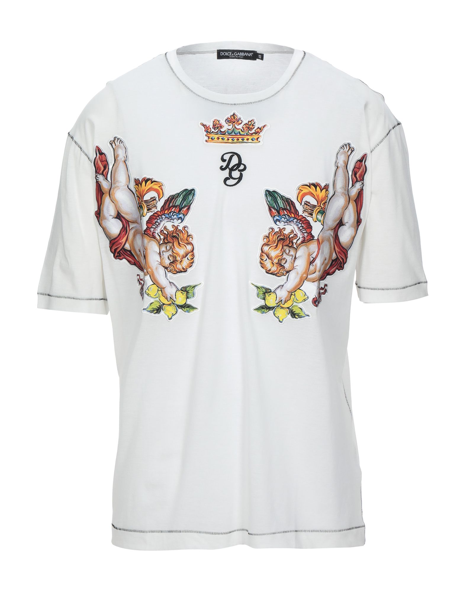 《セール開催中》DOLCE & GABBANA メンズ T シャツ アイボリー 48 コットン 72% / シルク 28% / レーヨン / ポリエステル