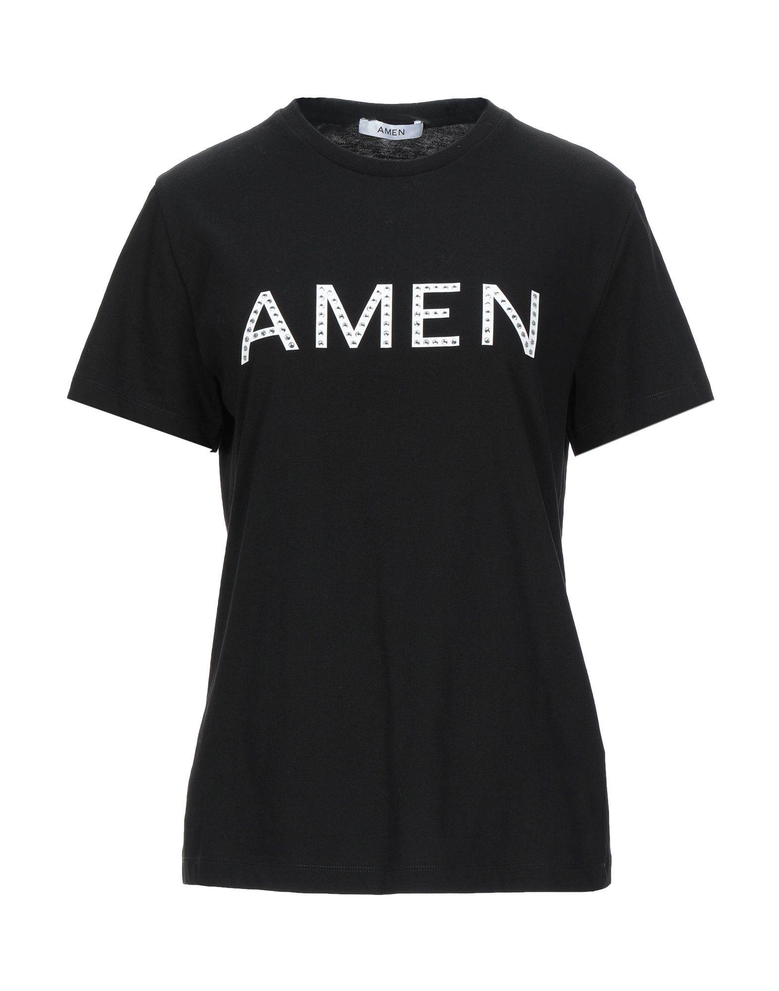 《セール開催中》AMEN レディース T シャツ ブラック XS コットン 100% / ポリウレタン / ガラス / ポリウレタン