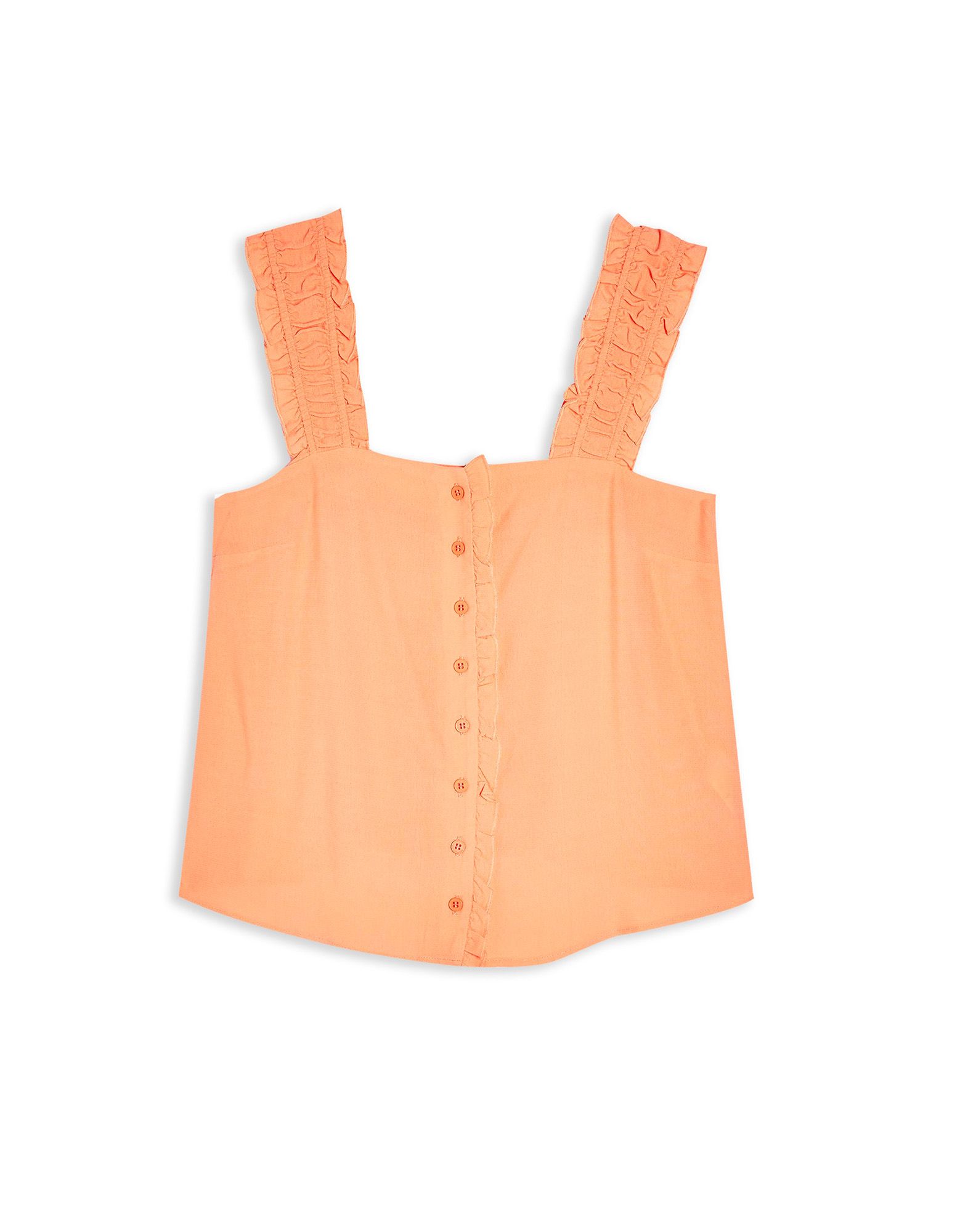 ＜YOOX＞ ★66%OFF！TOPSHOP レディース トップス サーモンピンク 6 レーヨン 100% CORAL BUTTON FRILL CAMI画像