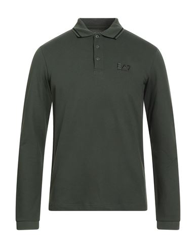 Ea7 Man Polo Shirt Military Green Size Xxl Cotton, Elastane In Green