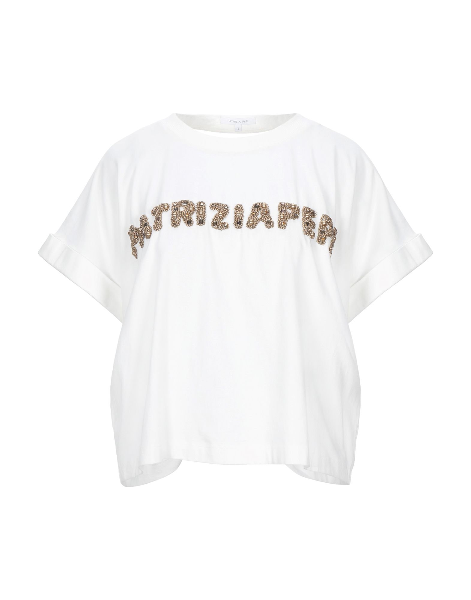 《セール開催中》PATRIZIA PEPE レディース T シャツ ホワイト 1 コットン 100% / 金属 / ガラス