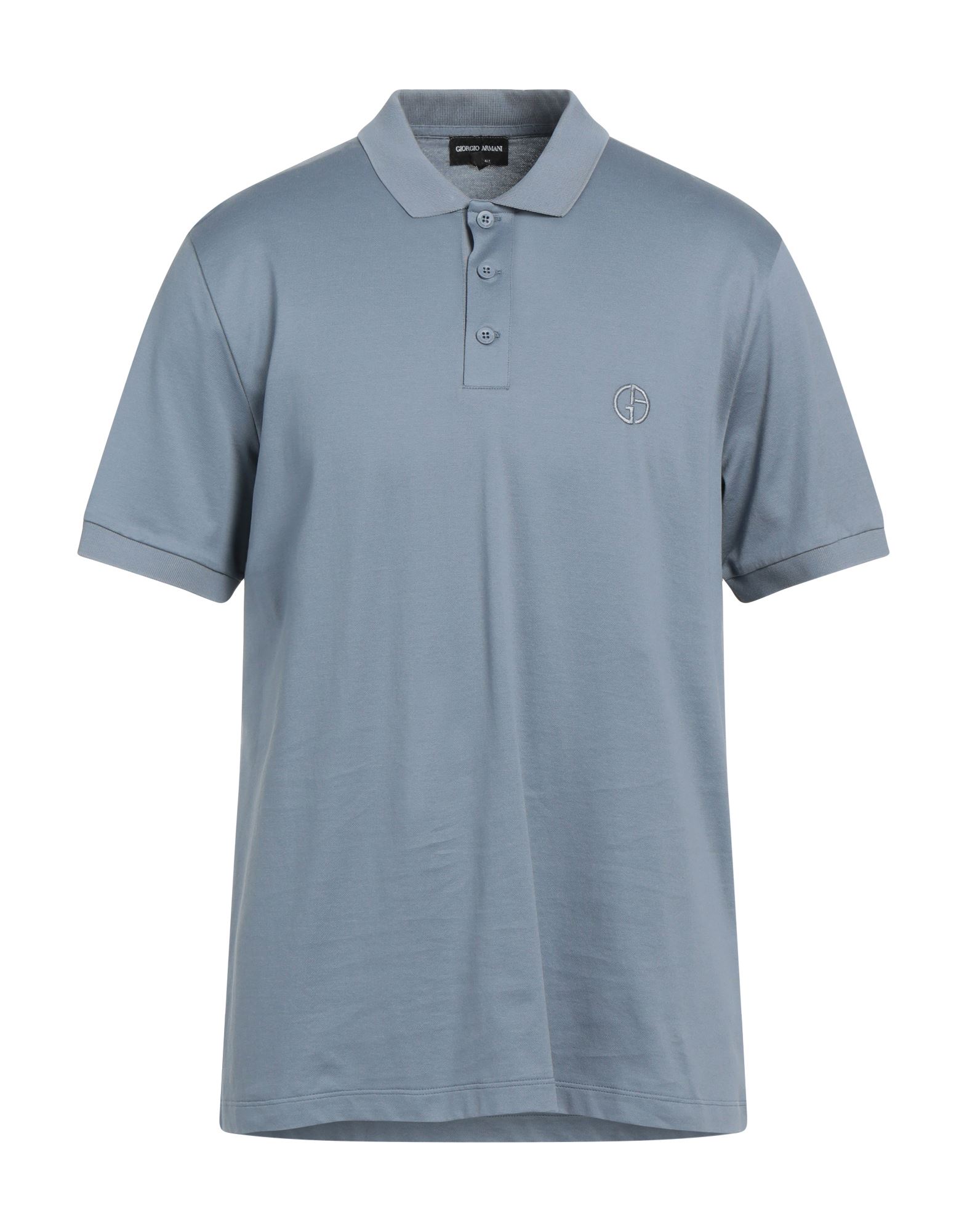 Shop Giorgio Armani Man Polo Shirt Slate Blue Size 44 Cotton, Elastane
