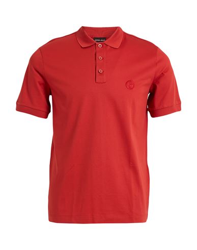 Giorgio Armani Man Polo Shirt Brick Size 36 Cotton, Elastane In Red