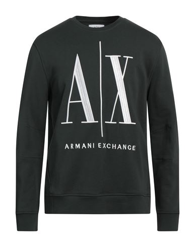Armani Exchange Man Sweatshirt Dark Green Size L Cotton, Elastane