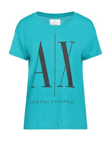 Shop Armani Exchange Woman T-shirt Turquoise Size S Cotton In Blue