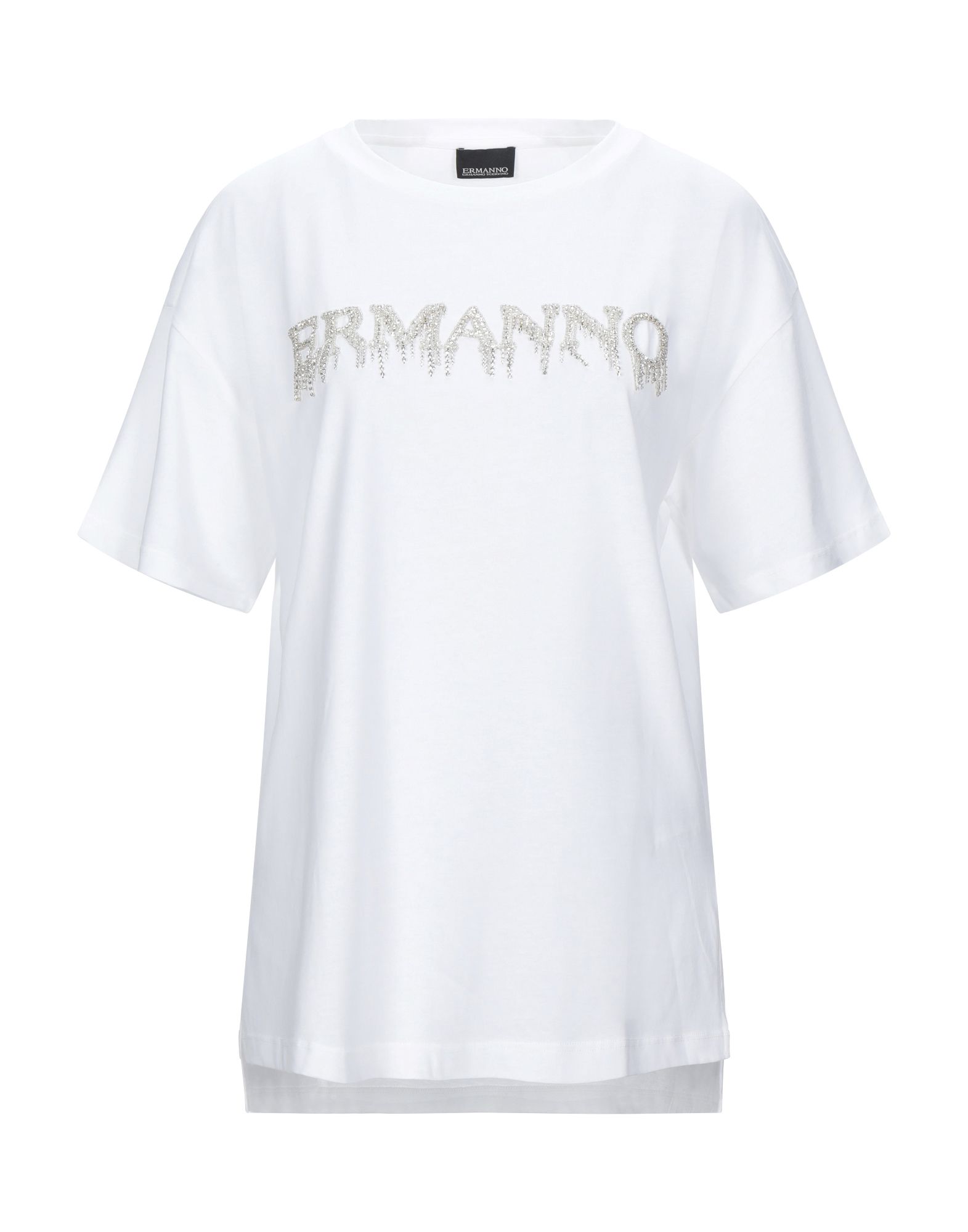 《セール開催中》ERMANNO DI ERMANNO SCERVINO レディース T シャツ ホワイト 42 コットン 100% / ナイロン / ガラス / 金属