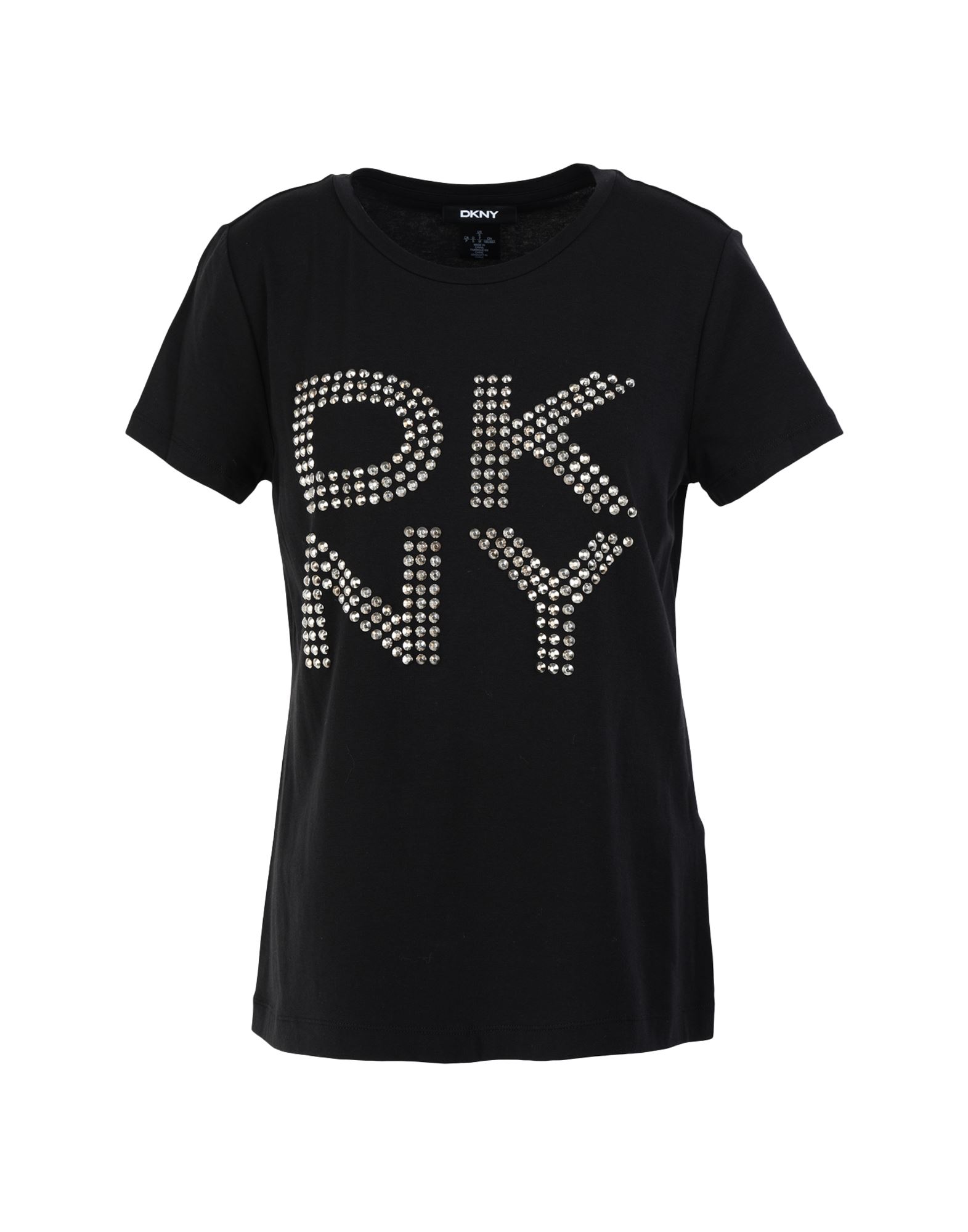 《セール開催中》DKNY レディース T シャツ ブラック XS コットン 58% / レーヨン 38% / ポリウレタン 4% DKNY STUD LOGO T-SHIRT