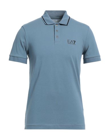 Ea7 Man Polo Shirt Pastel Blue Size S Cotton, Elastane