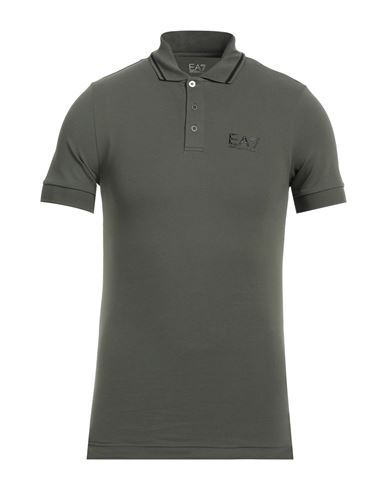 Ea7 Man Polo Shirt Military Green Size Xxs Cotton, Elastane
