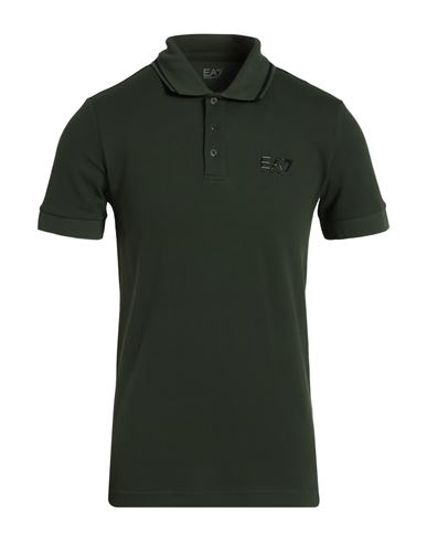 Ea7 Man Polo Shirt Dark Green Size M Cotton, Elastane In Multi