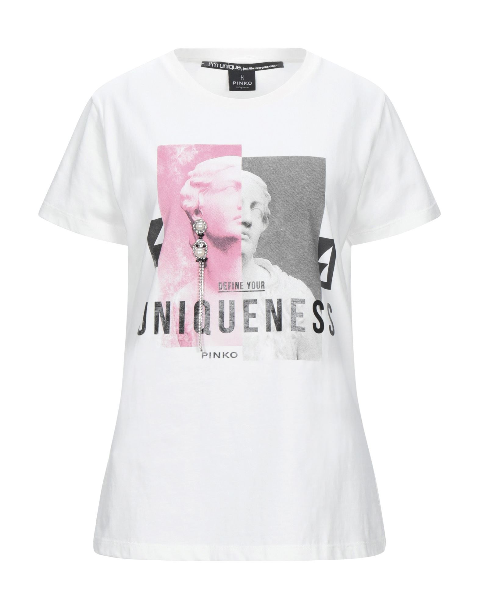 《セール開催中》PINKO UNIQUENESS レディース T シャツ ホワイト XS コットン 100% / ガラス / 真鍮/ブラス / アクリル