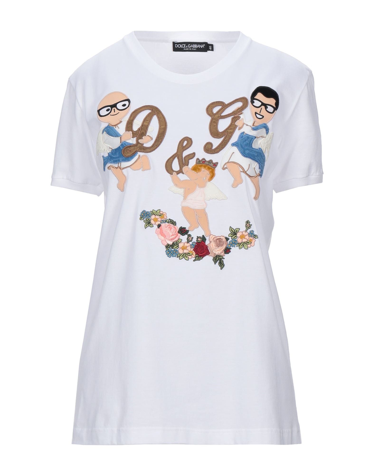 《セール開催中》DOLCE & GABBANA レディース T シャツ ホワイト 36 コットン 100% / ポリエステル / レーヨン / シルク