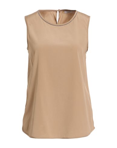 Peserico Woman Top Camel Size 12 Silk, Elastane In Neutral