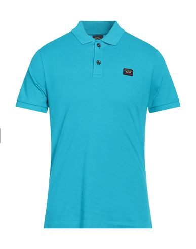 Paul & Shark Man Polo Shirt Turquoise Size S Cotton In Blue