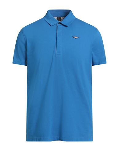 Aeronautica Militare Man Polo Shirt Azure Size L Cotton In Blue