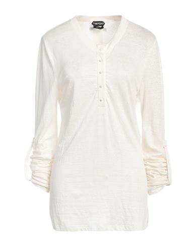 TOM FORD TOM FORD WOMAN T-SHIRT WHITE SIZE 4 LINEN, ELASTANE 