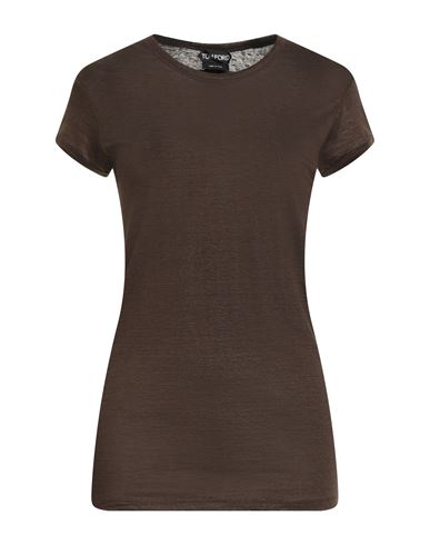 Shop Tom Ford Woman T-shirt Dark Brown Size 4 Linen, Elastane