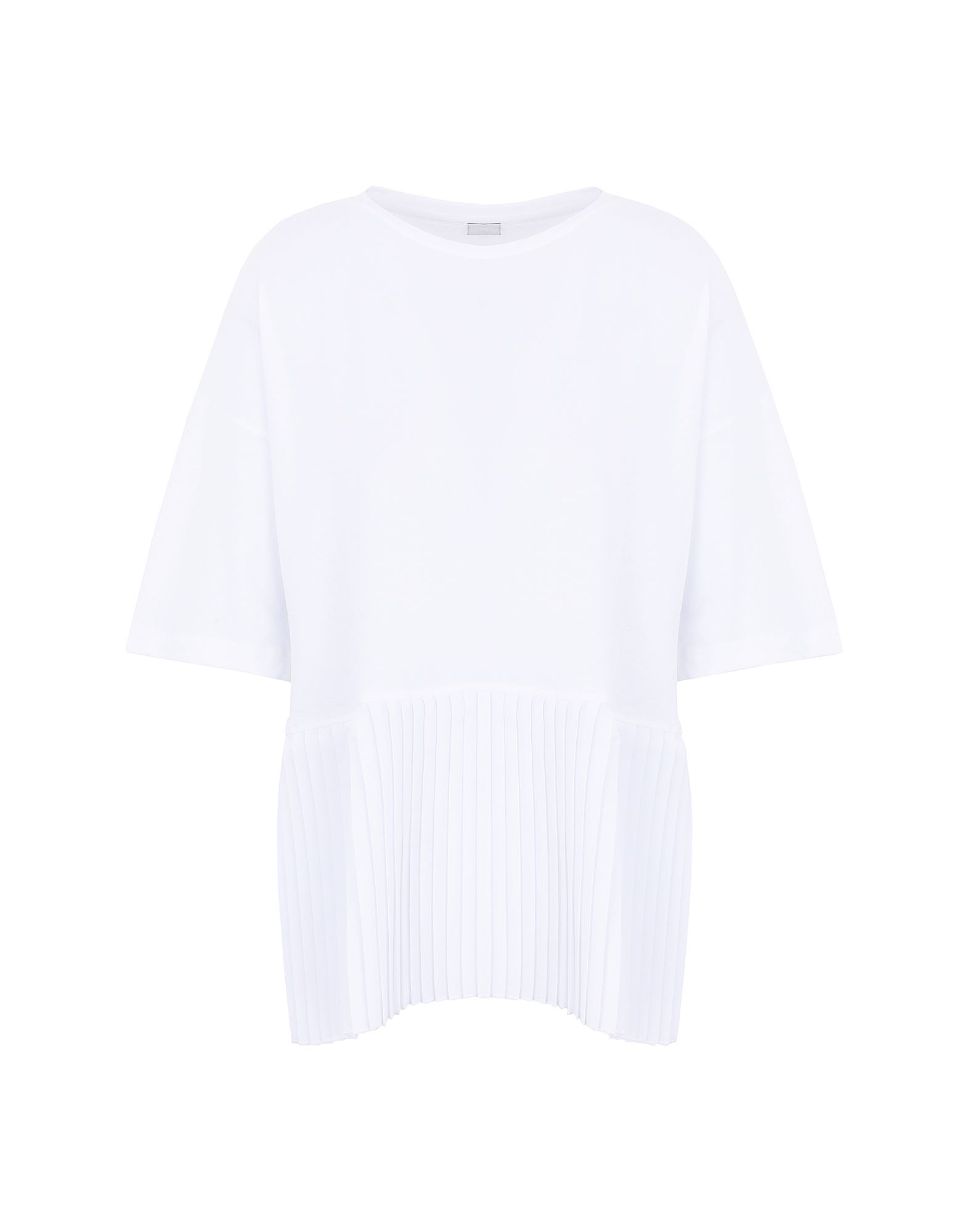 《セール開催中》8 by YOOX レディース T シャツ ホワイト XS オーガニックコットン 100% / ポリエステル ORGANIC COTTON S/SLEEVE RUFFLE PEPLUM T-SHIRT