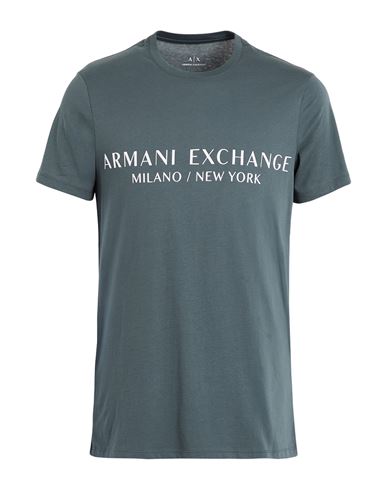 Armani Exchange Man T-shirt Slate Blue Size L Cotton In Multi
