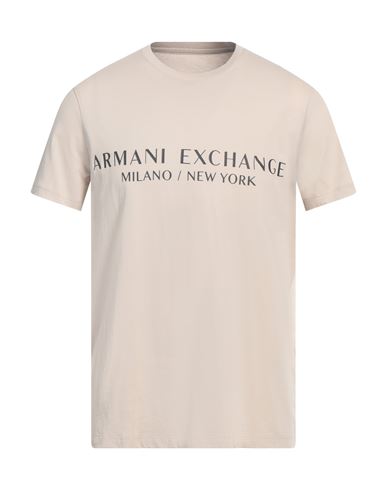 Armani Exchange Man T-shirt Beige Size L Cotton In Beige