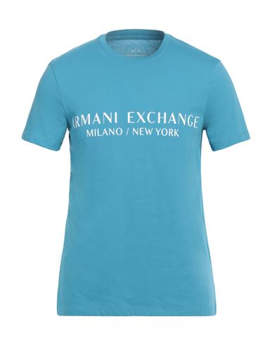 Armani Exchange Man T-shirt Azure Size L Cotton In Blue