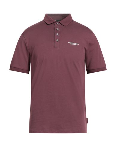 Armani Exchange Man Polo Shirt Plum Size L Cotton In Burgundy