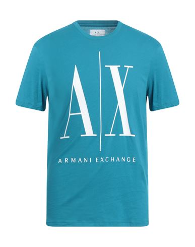 Armani Exchange Man T-shirt Turquoise Size L Cotton In Blue