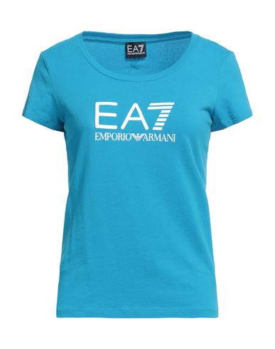 Ea7 Woman T-shirt Azure Size Xxs Cotton, Elastane In Blue
