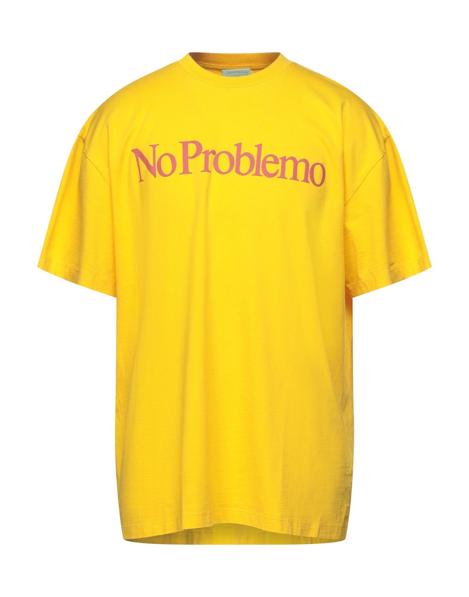 Aries No Problemo Print Yellow Cotton T-shirt In Yellow