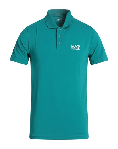 Ea7 Man Polo Shirt Emerald Green Size M Cotton, Elastane