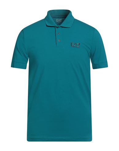 Ea7 Man Polo Shirt Deep Teal Size L Cotton, Elastane In Green