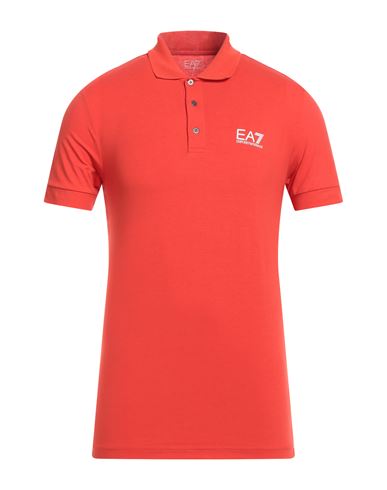 Ea7 Man Polo Shirt Tomato Red Size S Cotton, Elastane