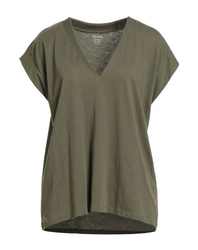 Frame Woman T-shirt Military Green Size L Pima Cotton In Gray