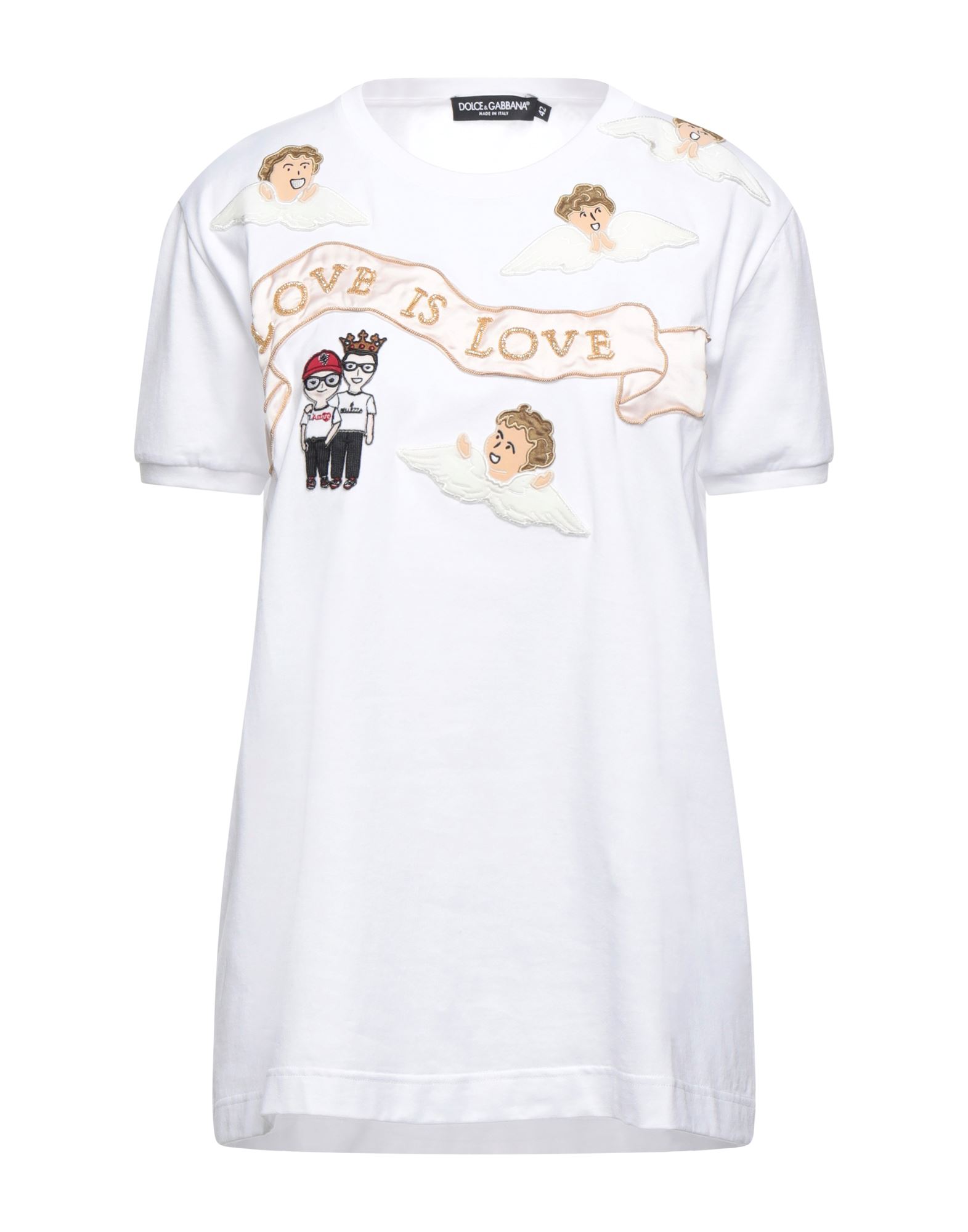 《セール開催中》DOLCE & GABBANA レディース T シャツ ホワイト 36 コットン 100% / ポリエステル / レーヨン / バージンウール / ウール