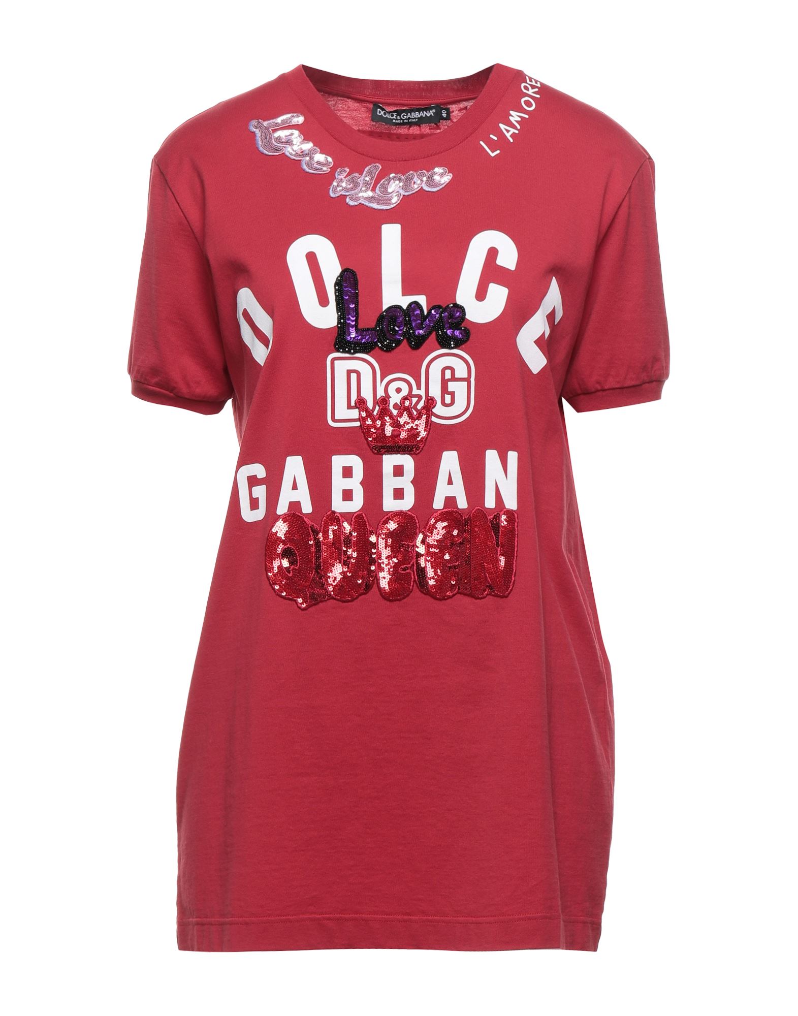 《セール開催中》DOLCE & GABBANA レディース T シャツ ボルドー 36 コットン 100% / ポリエステル / ポリ塩化ビニル / ガラス / ナイロン