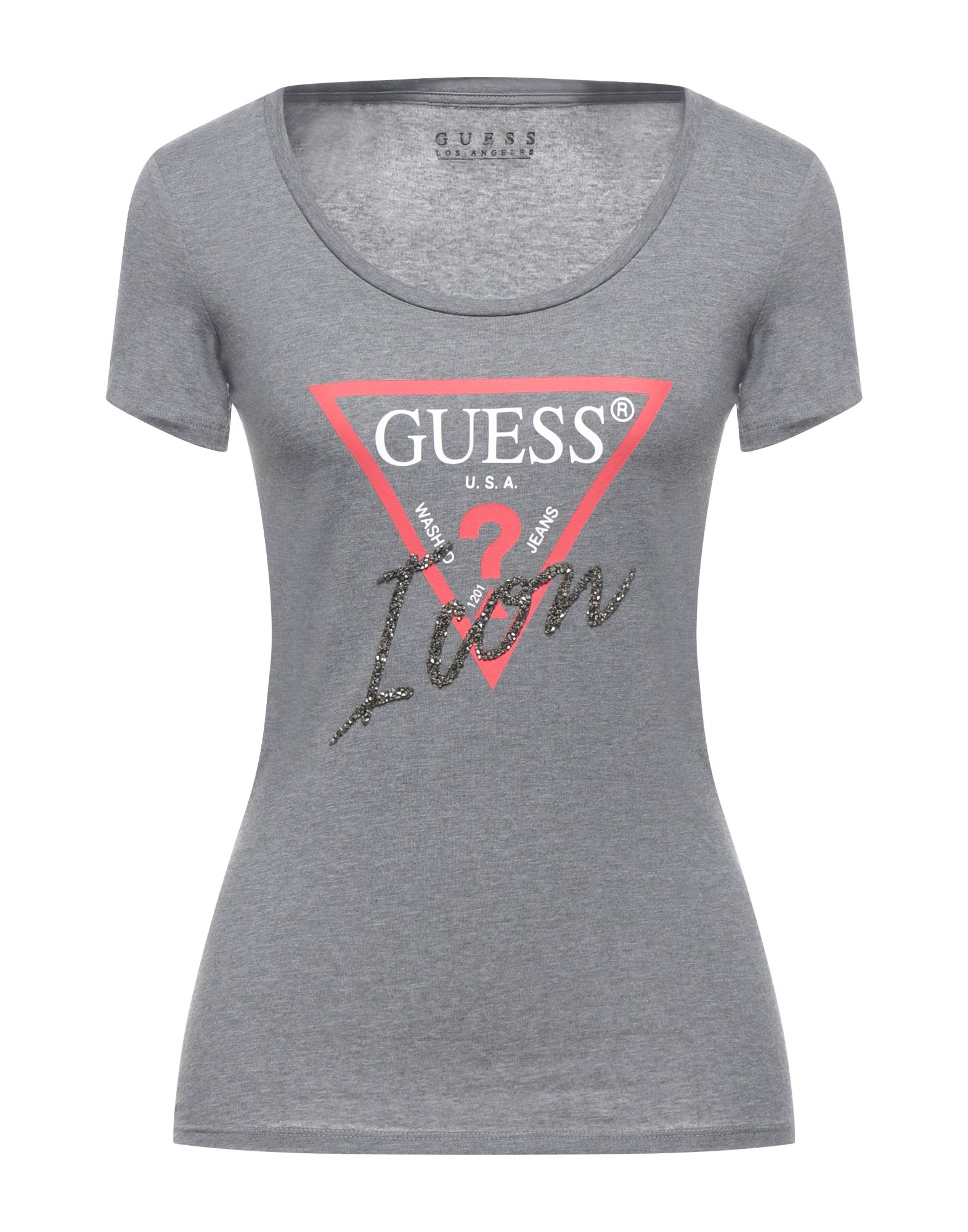 《セール開催中》GUESS レディース T シャツ グレー XS ポリエステル 62% / コットン 33% / ポリウレタン 5%