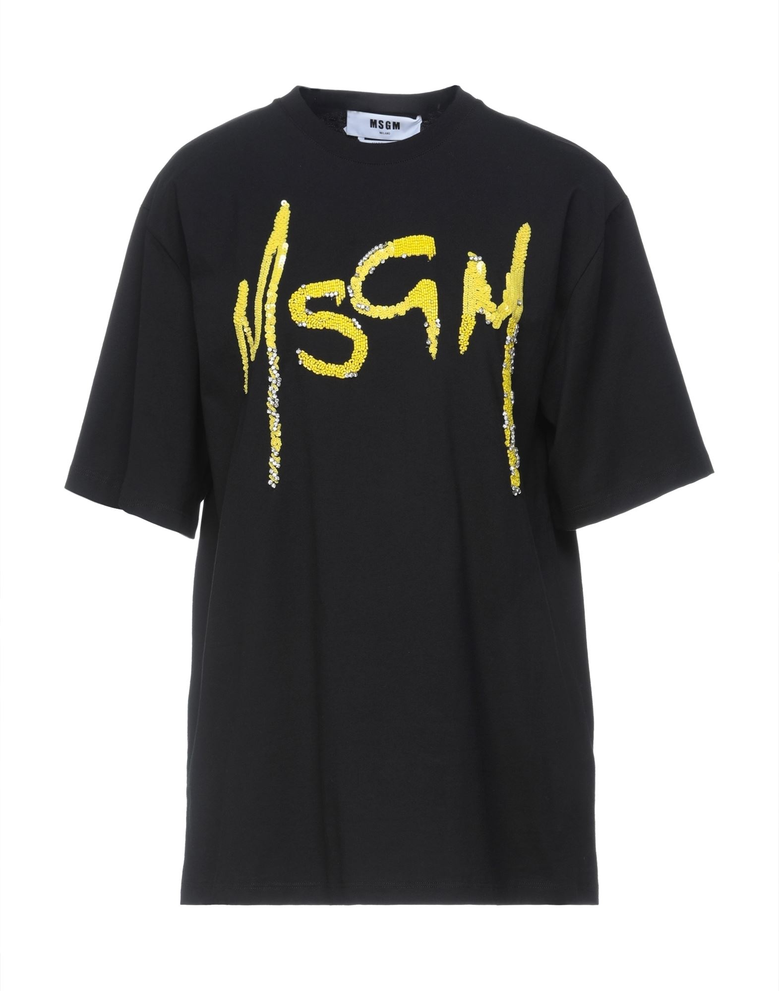 《セール開催中》MSGM レディース T シャツ ブラック XS コットン 100% / ガラス / ポリ塩化ビニル / 真鍮/ブラス