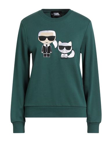 Karl Lagerfeld Ikonik Karl &choupette Sweat Woman Sweatshirt Emerald Green Size S Organic Cotton In Green